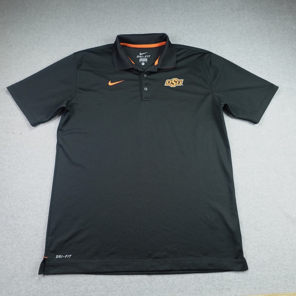 Oklahoma State OSU Polo Shirt Mens M Black Dri-FIT Short Sleeve Nike NCAA